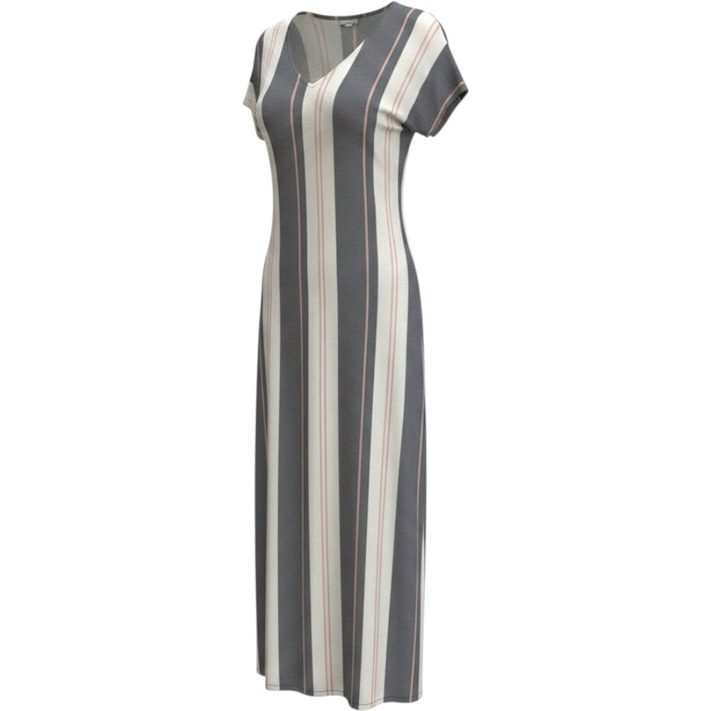 LuLaRoe Maria Maxi Dress Womens Large Grey White Striped V-Neck Short Sleeve